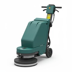 Isolated image of a professional floor buffer machine used in commercial cleaning for polishing and maintaining large hard surface floors.
