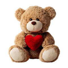 Obraz premium Teddy Bear Holding Heart Symbol of Love and Affection On Transparent Background