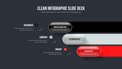 Product Visualization Slideshow Design Vector Illustration. Company Review 3 Step Diagram Presentation Layout. Project Growth Three Option Infographic Slide Template.