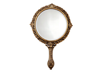 Antique ornate handheld mirror isolated on a white background