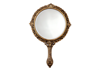 Antique ornate handheld mirror isolated on a white background
