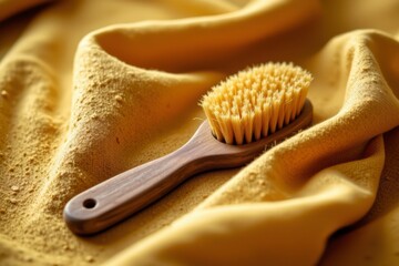 Wooden Body Brush with Natural Bristles on Yellow Fabric