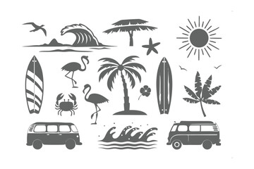 Tropical Paradise Elements: A collection of iconic summer elements, expertly crafted and designed with attention to detail, evoking the spirit of vacations and leisure.