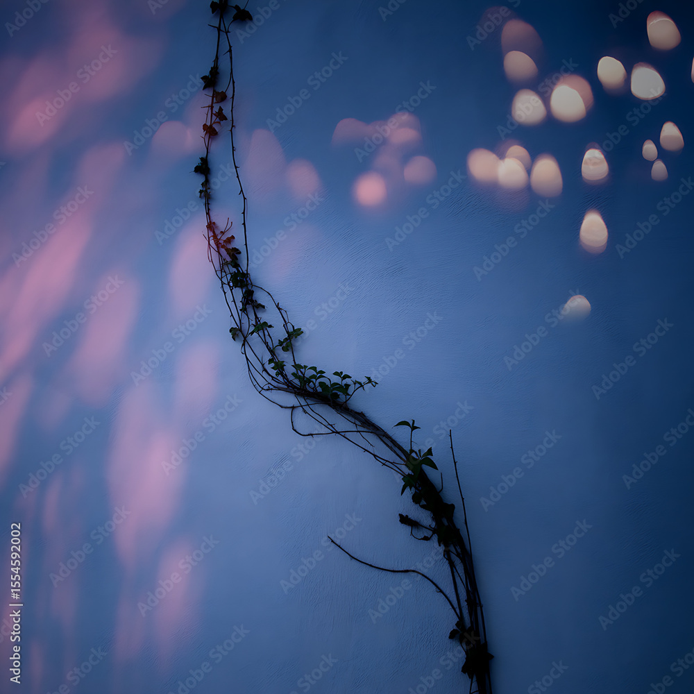 Poster vine climbing a wall with shadows and light creating an abstract pattern