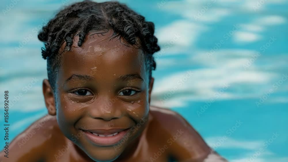 Aufkleber a young girl smiling and enjoying the moment while floating in a pool of water, great for summer or 
