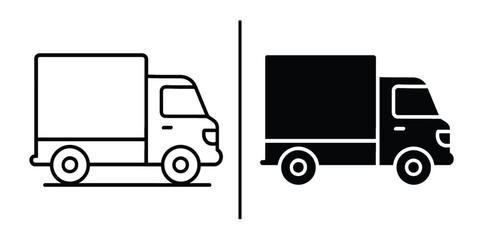 Express Delivery Options: Two delivery truck illustrations, one outlining, the other filled, represent service diversity and choice, ideal for logistics, transport, and modern business applications.