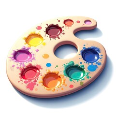 Vibrant Art Palette with Colorful Paint Splashes and Drops