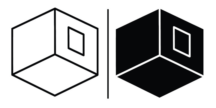 Isometric Cube Icon:  A versatile pair of isometric cube icons, one in black and one in white line art, perfect for various design projects.