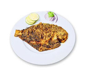rava pomfret fish fry with lemon pieces