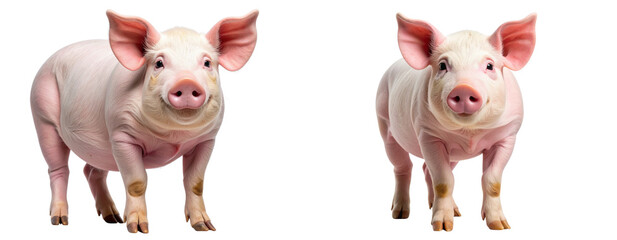 Set of Cute Standing Pig Facing Front with a Smile, isolated on transparent background