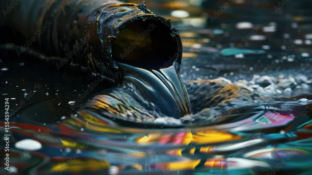 Poster Close-up shot of a pipe submerged in water with ripples and bubbles
