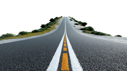 Journey's Beginning: An image captures a winding, expansive road ascending toward the horizon, evoking a sense of limitless possibility, adventure, and the promise of a journey