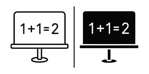 Dual Monitors: a study in contrasts, each monitor displays the fundamental arithmetic, 1+1=2, symbolizing the basic principles of math, with a nod towards the world of education.