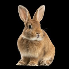 Obraz premium Cute Brown Bunny Sitting Gracefully on a Black Background