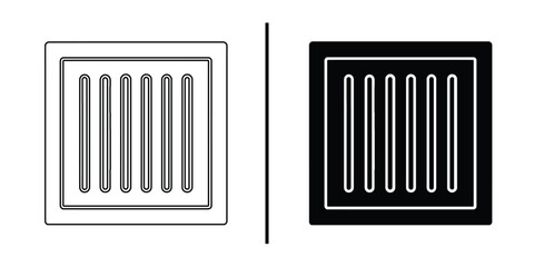 Sewer Grate Duo: A study in contrast showcasing a pair of square sewer grates; one in bold black and the other outlined in light grey.