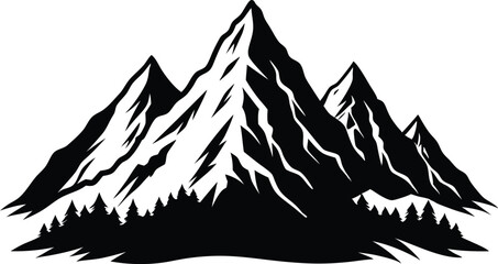 Hand drawn mountains silhouettes for high mountain icon, vector illustration PNG, JPEG