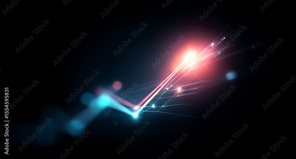 Poster an upward-pointing neon arrow shines vibrantly, leaving behind a streak of colorful light on a dark 