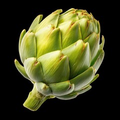 Fototapeta premium Fresh Whole Artichoke Isolated on Black Background for Food Photography