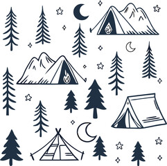 Obraz premium Seamless vector pattern featuring camping elements