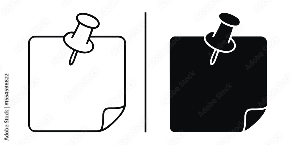 Poster note paper icon: a monochrome representation of a pinned note, showcasing two contrasting styles, on