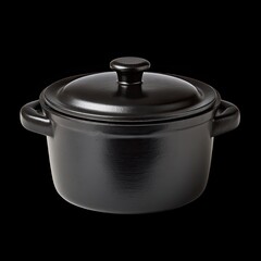 Classic Black Cookware Pot with Lid on a Dark Background