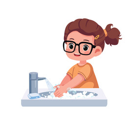happy kid washing hands for daily personal care cartoon vector illustration