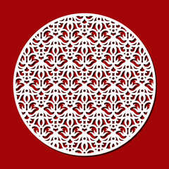 Round openwork panel. Lattice with a beautiful floral pattern, graceful ornament. Template for plotter laser cutting of paper, fretwork, wood carving, metal engraving, cnc. Vector illustration.