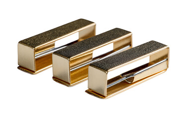 Gold Rectangular Metal Clips Closeup Photography of Three