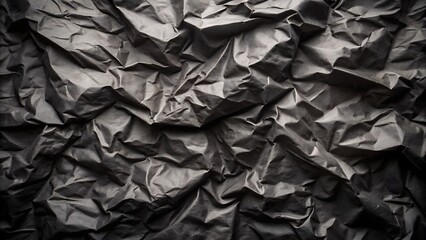 Dark crumpled black paper creates an abstract textured background with shadows