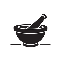 Traditional Mortar and Pestle Silhouette Icon for Herbal Medicine