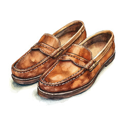 watercolor of Loafers Leather, vector, isolated on a white background.