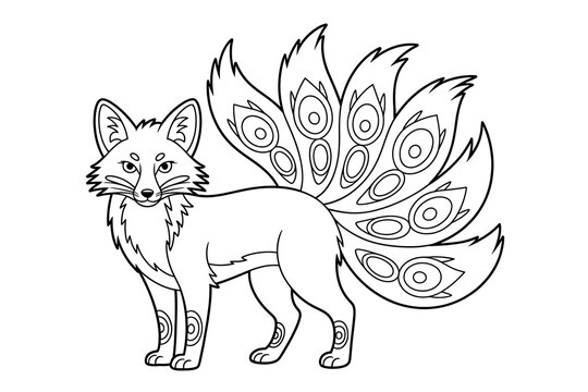 Fox with ornate, multi-tailed, decorative fur.
