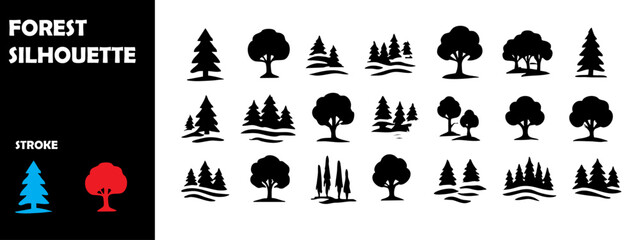 Forest Silhouette Vector Set – Woodland Landscape, Trees and Natural Wilderness Illustration