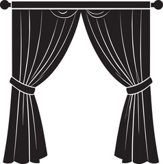 Curtain Semi Pulled Silhouette Black Vector | Elegant Window Drapery Illustration Format