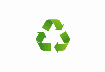 Obraz premium Green recycling symbol in minimalist style on white background 