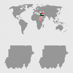 Sudan Map Set with World Location.