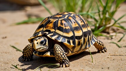 Tortoise Crawling on Sandy Ground