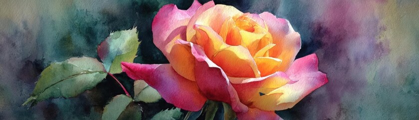 Create a striking, vibrant rose in watercolor