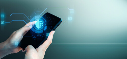 hand of businessman interactive touching a holographic of transaction financial network data...