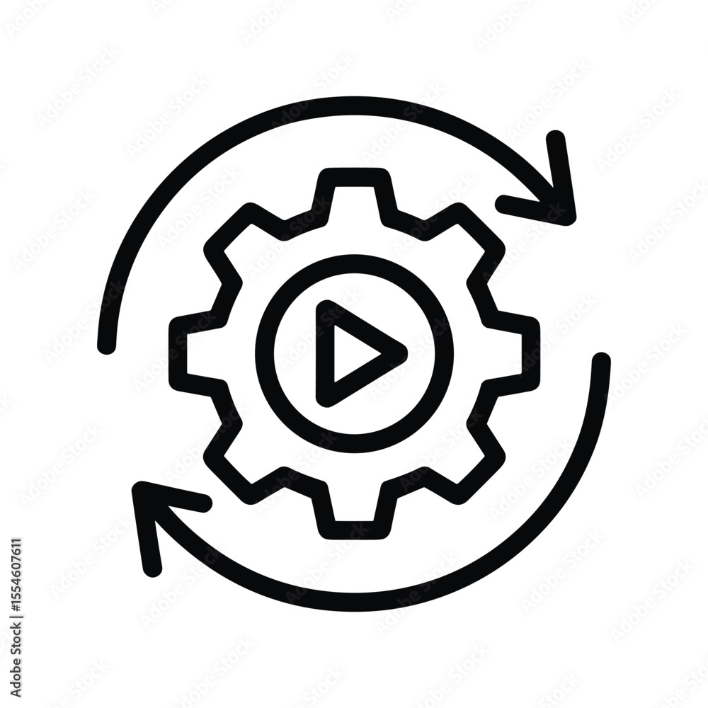 Aufkleber gear with play button and circular arrows process automation icon