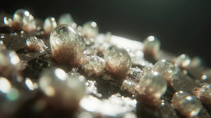  Extreme Close-Up of Glowing Mineral Crystals Forming on an Alien Surface, Captured in Macro Photography Style with Shimmering Textures, Vibrant Reflections, Atmospheric Lighting, and High Sci-Fi Eleg