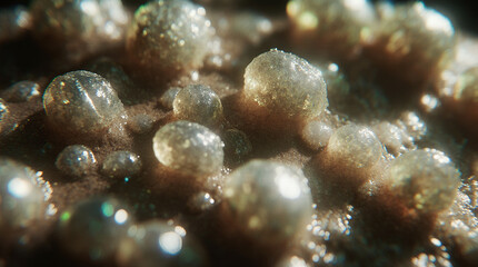  Extreme Close-Up of Glowing Mineral Crystals Forming on an Alien Surface, Captured in Macro Photography Style with Shimmering Textures, Vibrant Reflections, Atmospheric Lighting, and High Sci-Fi Eleg