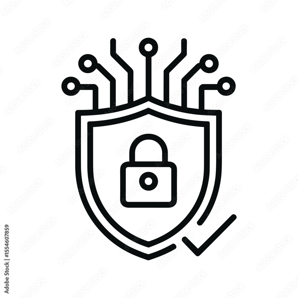 Poster Cybersecurity Shield with Padlock and Checkmark for Data Protection