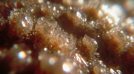  Extreme Close-Up of Glowing Mineral Crystals Forming on an Alien Surface, Captured in Macro Photography Style with Shimmering Textures, Vibrant Reflections, Atmospheric Lighting, and High Sci-Fi Eleg