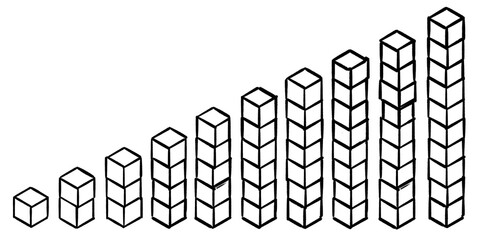 Fototapeta premium Cubes, Bricks dices, hand drawn illustration, black pencil drawing, transparent background, PNG