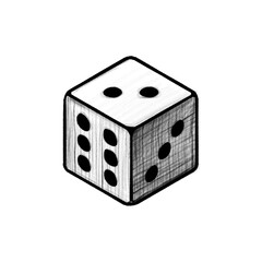 Game dice, dice game, hand drawn illustration, black pencil drawing, transparent background, PNG