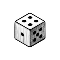 Game dice, dice game, hand drawn illustration, black pencil drawing, transparent background, PNG