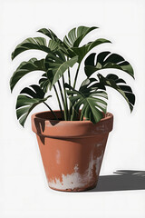 Obraz premium A lush monstera plant in a terracotta pot. 