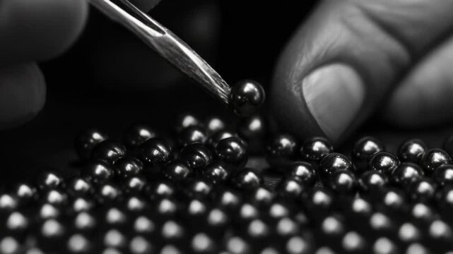 Close-up shot of a person cutting beads with scissors, ideal for crafting or DIY projects