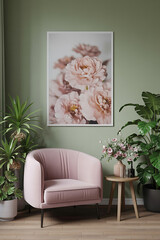 Pink roses, soft light, peaceful room decor.
